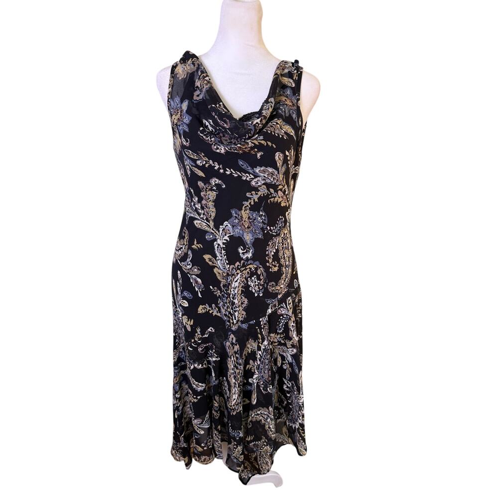Dressbarn Y2K Paisley Cowl Neck Lace Sequin Fairycore Midi Dress Medium